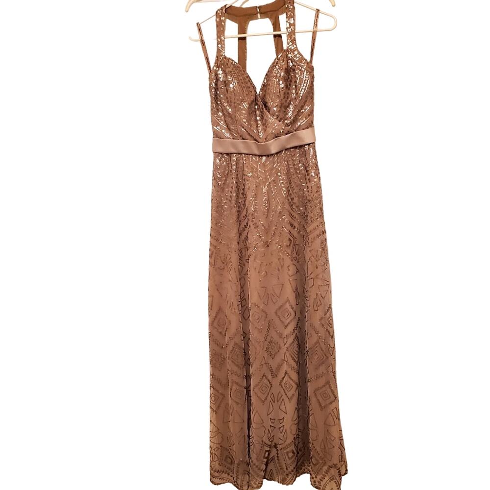 ANGELINA FACCENDA Formal Gown Taupe Size 8 Sequins Floor Length Maxi